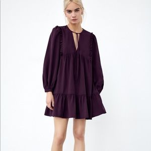 Zara burgundy babydoll pleated dress